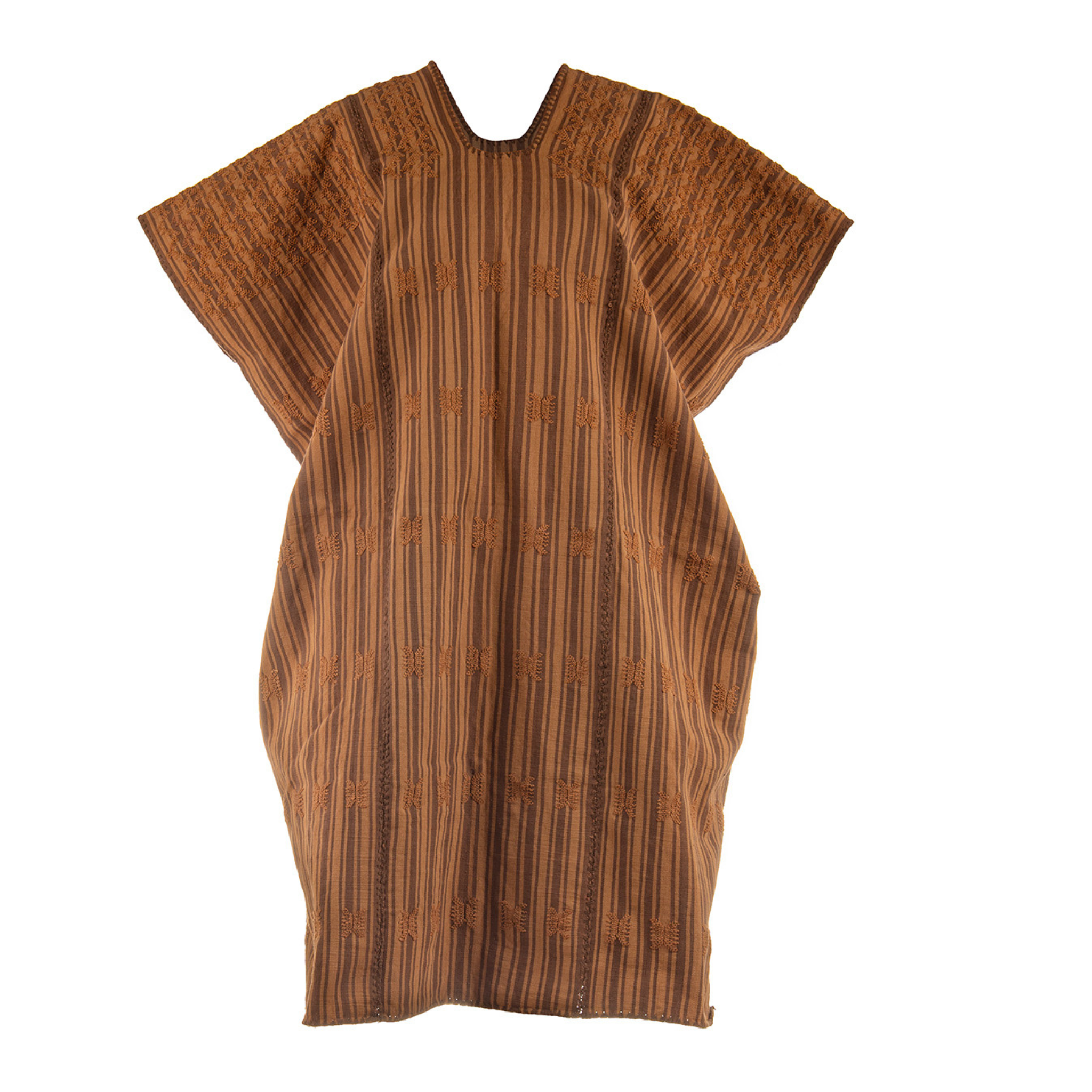 Huipil Raya monocromática marrón con bordado tonal Corte Largo