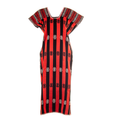 Huipil Rayas rojas y negras con motivos blancos. Corte Largo