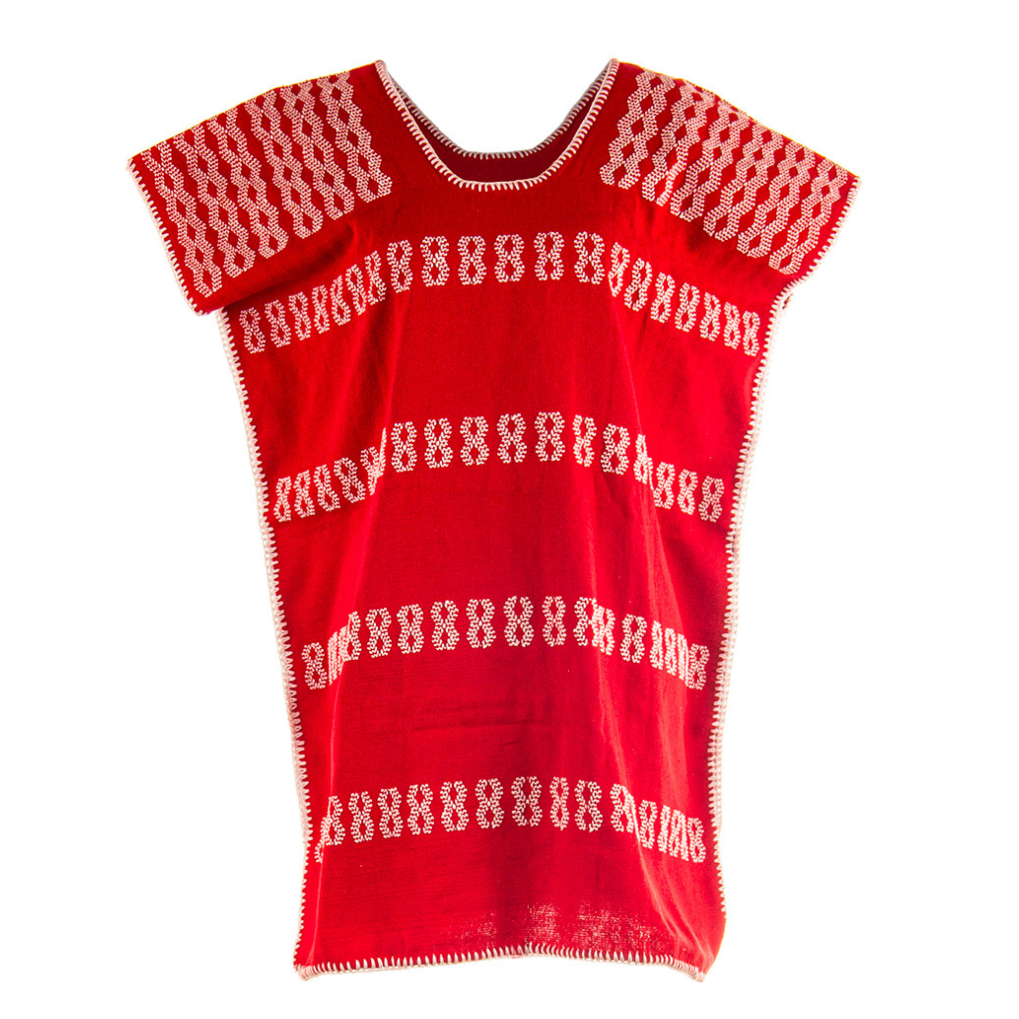 Huipil Rojo con franjas blancas de estampado corto
